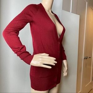 J.Crew 100% Merino Wool Long Red Cardigan Sweater Buttons V-Neck XXS 2XS Travel